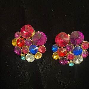 Colorful rhinestone clip on earrings.